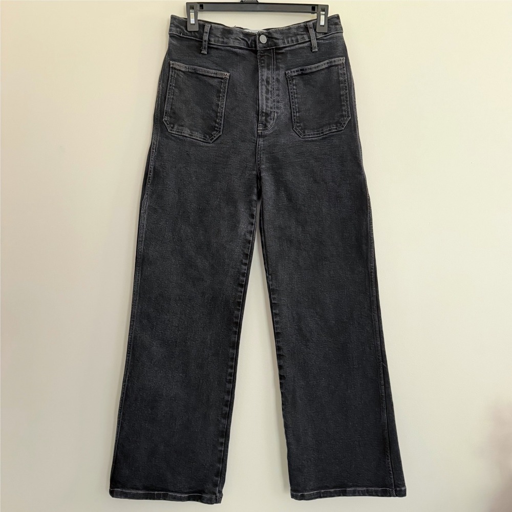 Reformation Black Alyssa High Rise Wide Leg Long Jeans